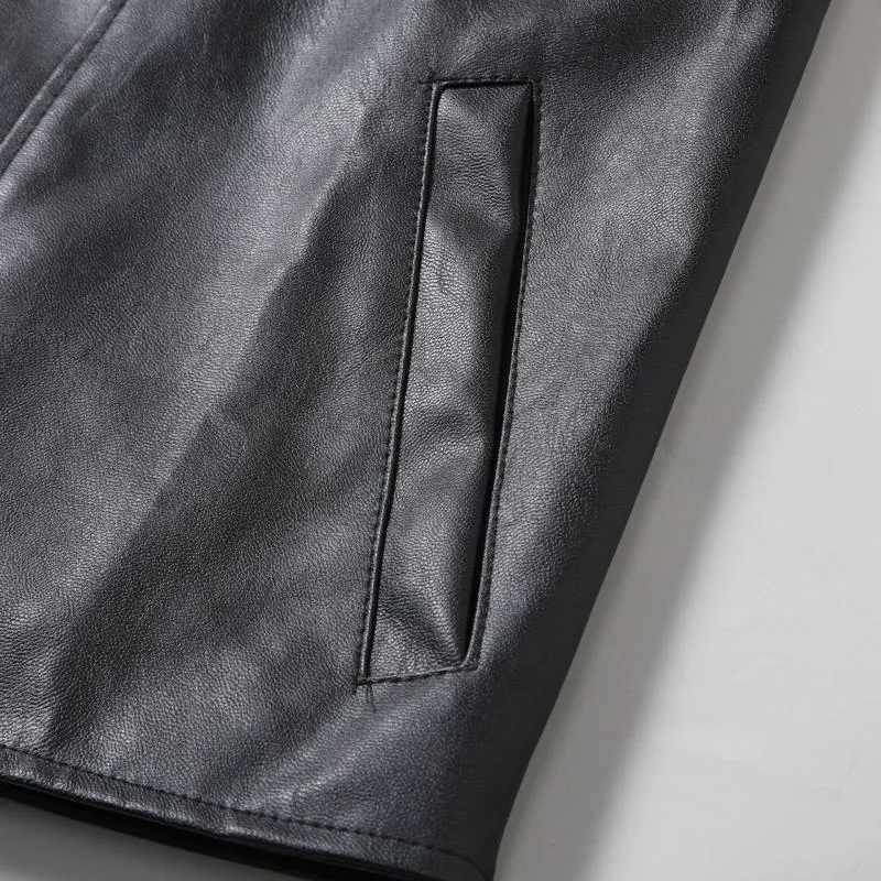 Men's Vintage Notch Lapel Slant Placket Zipper Motorcycle Leather Vest 69734060M sold by Manly product image thumbnail 5