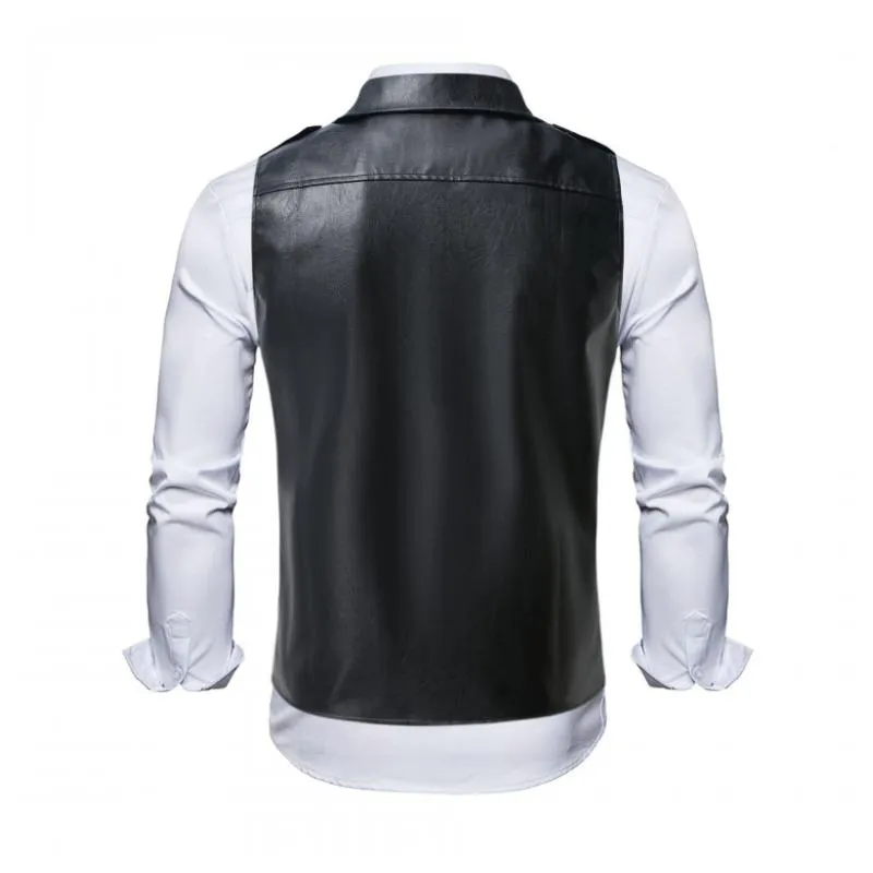 Men's Vintage Notch Lapel Slant Placket Zipper Motorcycle Leather Vest 69734060M sold by Manly product image thumbnail 2