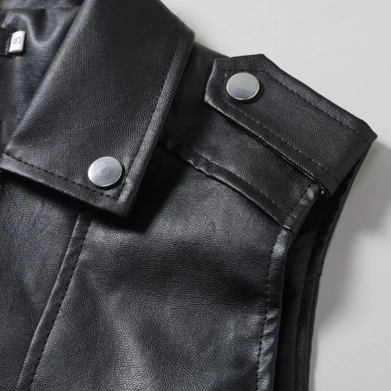 Men's Vintage Notch Lapel Slant Placket Zipper Motorcycle Leather Vest 69734060M sold by Manly product image thumbnail 4