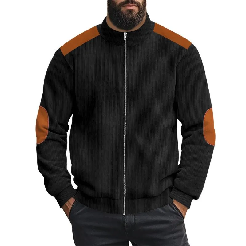 Men's Casual Corduroy Patchwork Stand Collar Zipper Long Sleeve Jacket 63200197M sold by Manly