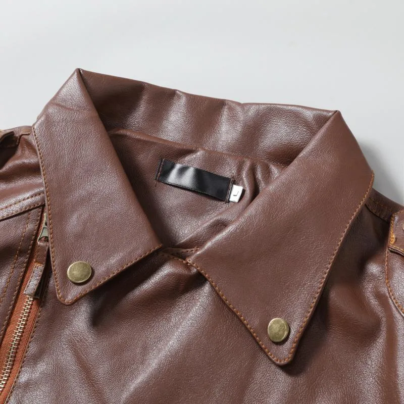 Men's Vintage Notch Lapel Zipper Multi-Pocket Motorcycle Leather Jacket 65176035M sold by Manly product image thumbnail 3