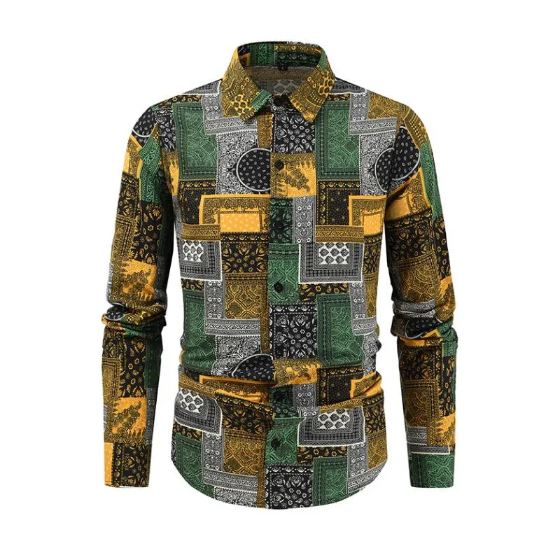 Men's Vintage Contrast Print Lapel Slim Fit Long Sleeve Shirt 83147778M sold by Manly