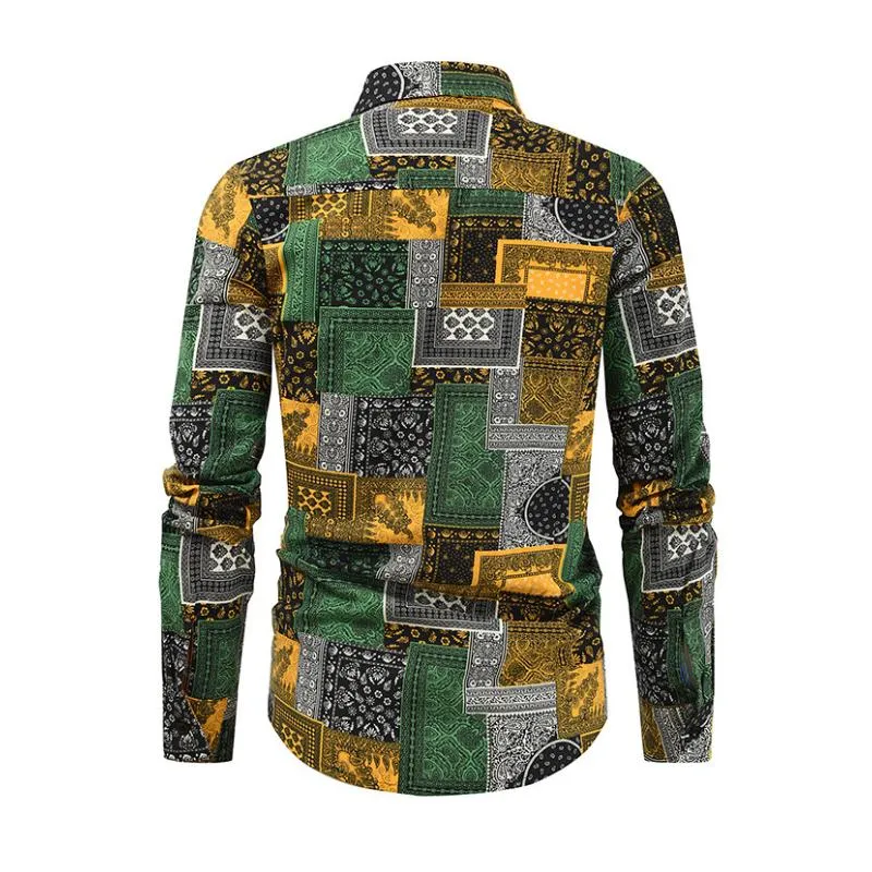 Men's Vintage Contrast Print Lapel Slim Fit Long Sleeve Shirt 83147778M sold by Manly product image thumbnail 3