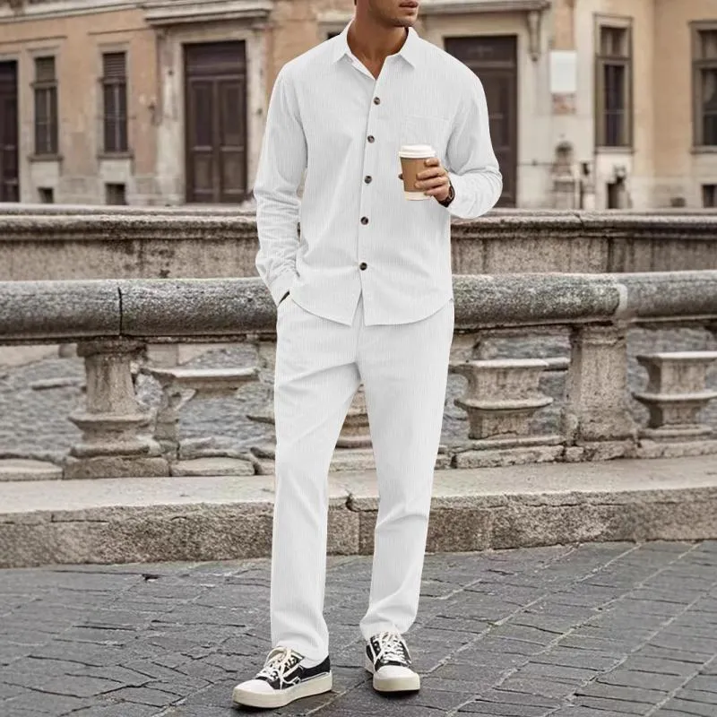 Men's Casual Corduroy Lapel Long Sleeve Shirt Straight Pants Set 35966201M sold by Manly product image thumbnail 3