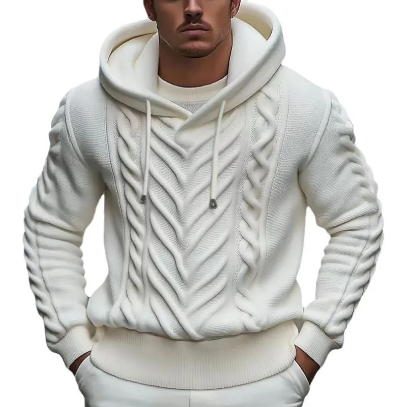 Men's Casual Cable Knit Loose Long Sleeve Pullover Hoodie 57087688M sold by Manly