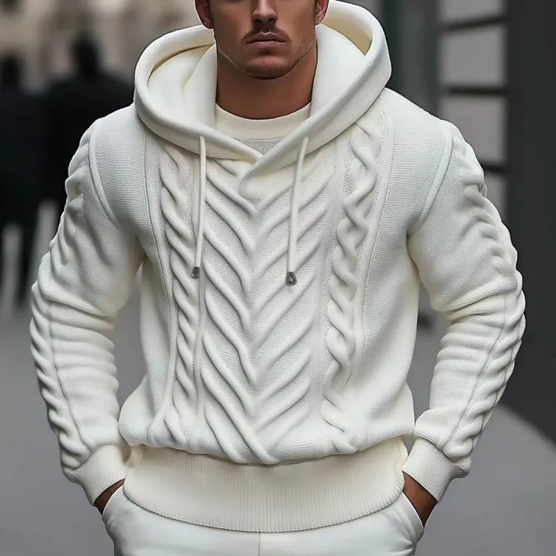 Men's Casual Cable Knit Loose Long Sleeve Pullover Hoodie 57087688M sold by Manly product image thumbnail 2