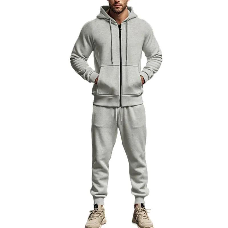 Men's Casual Fleece Zipper Hooded Jacket Sports Pants Set 00114936M sold by Manly