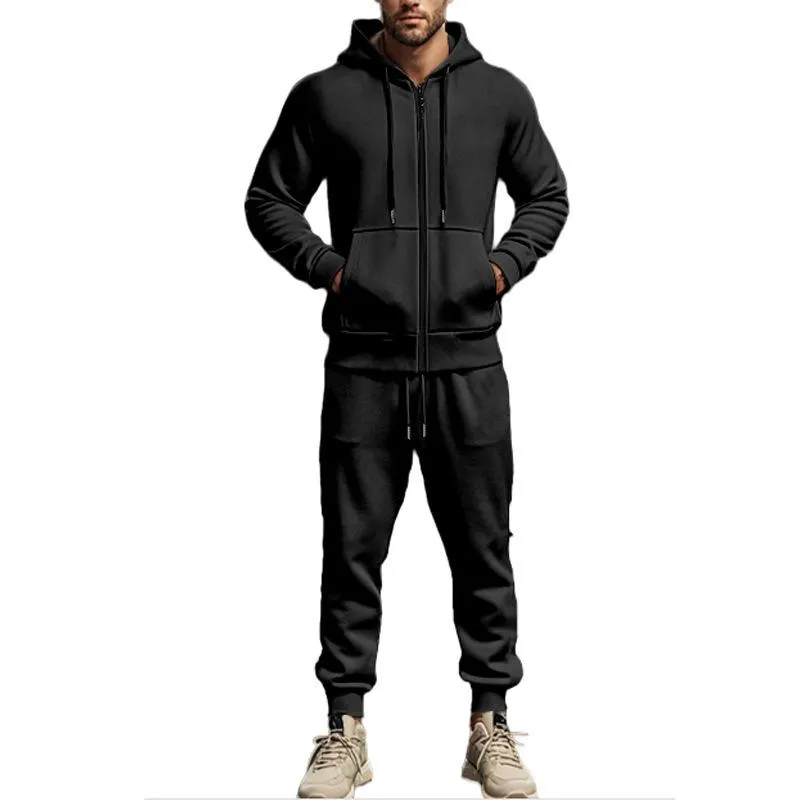 Men's Casual Fleece Zipper Hooded Jacket Sports Pants Set 00114936M sold by Manly product image thumbnail 3