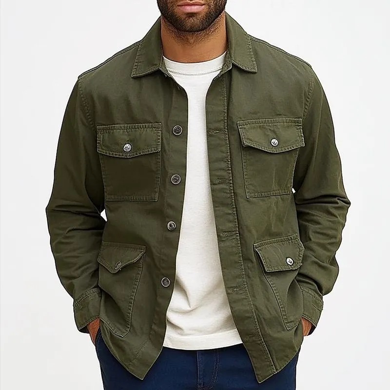 Men's Solid Color Lapel Multi-pocket Single Breasted Cargo Jacket 24542377Z sold by Manly product image thumbnail 2