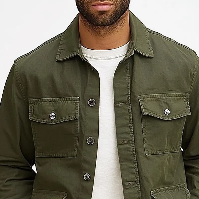 Men's Solid Color Lapel Multi-pocket Single Breasted Cargo Jacket 24542377Z sold by Manly product image thumbnail 3