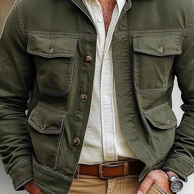 Men's Solid Color Lapel Multi-pocket Single Breasted Cargo Jacket 52586172Z sold by Manly product image thumbnail 3