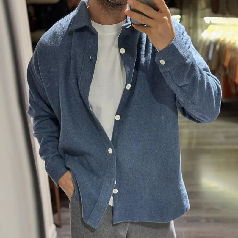 Men's Solid Color Loose Lapel Single Breasted Long Sleeve Warm Shirt 09332788Z sold by Manly product image thumbnail 5