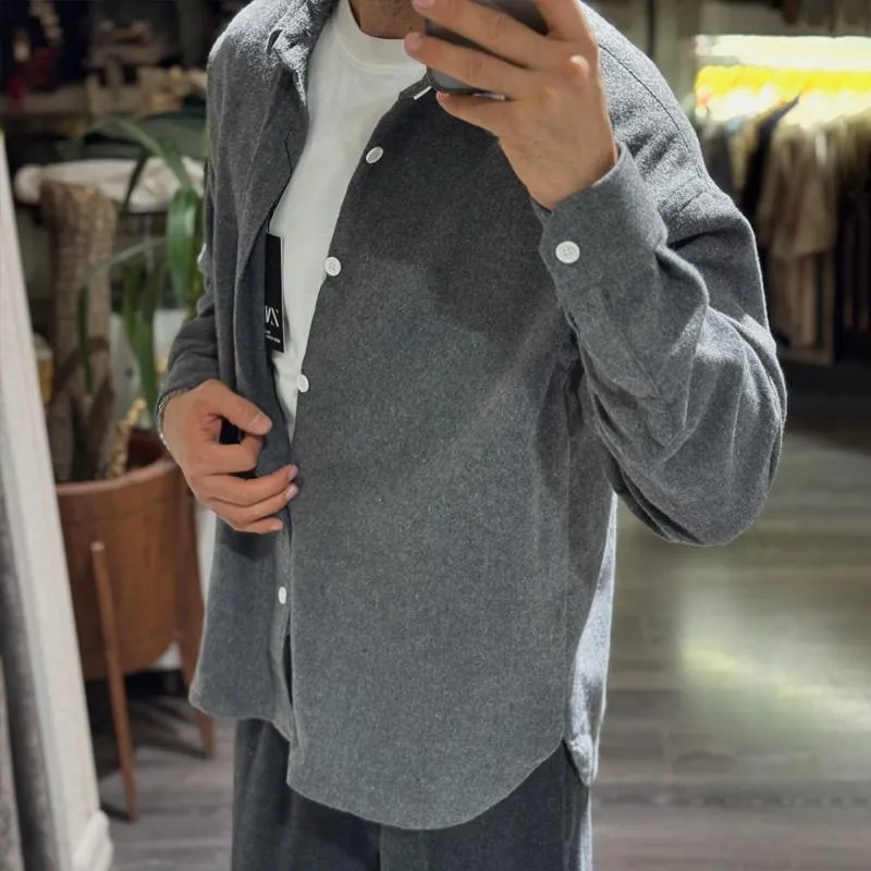 Men's Solid Color Loose Lapel Single Breasted Long Sleeve Warm Shirt 09332788Z sold by Manly product image thumbnail 4