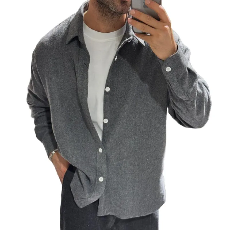 Men's Solid Color Loose Lapel Single Breasted Long Sleeve Warm Shirt 09332788Z sold by Manly