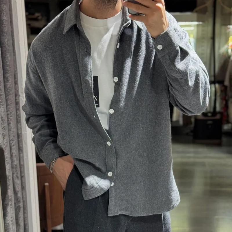 Men's Solid Color Loose Lapel Single Breasted Long Sleeve Warm Shirt 09332788Z sold by Manly product image thumbnail 3