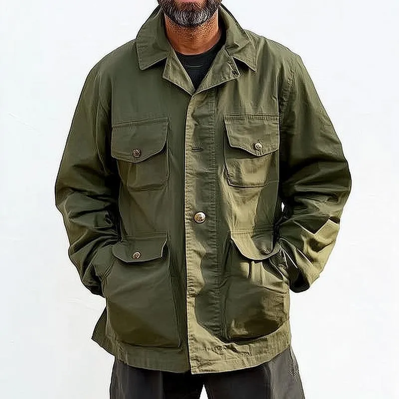 Men's Solid Color Lapel Multi-pocket Single Breasted Cargo Coat 05481340Z sold by Manly product image thumbnail 2