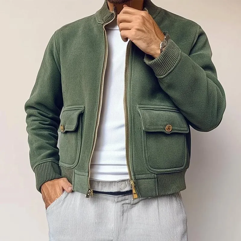 Men's Solid Color Stand Collar Pockets Zipper Casual Jacket 20989159Z sold by Manly product image thumbnail 2