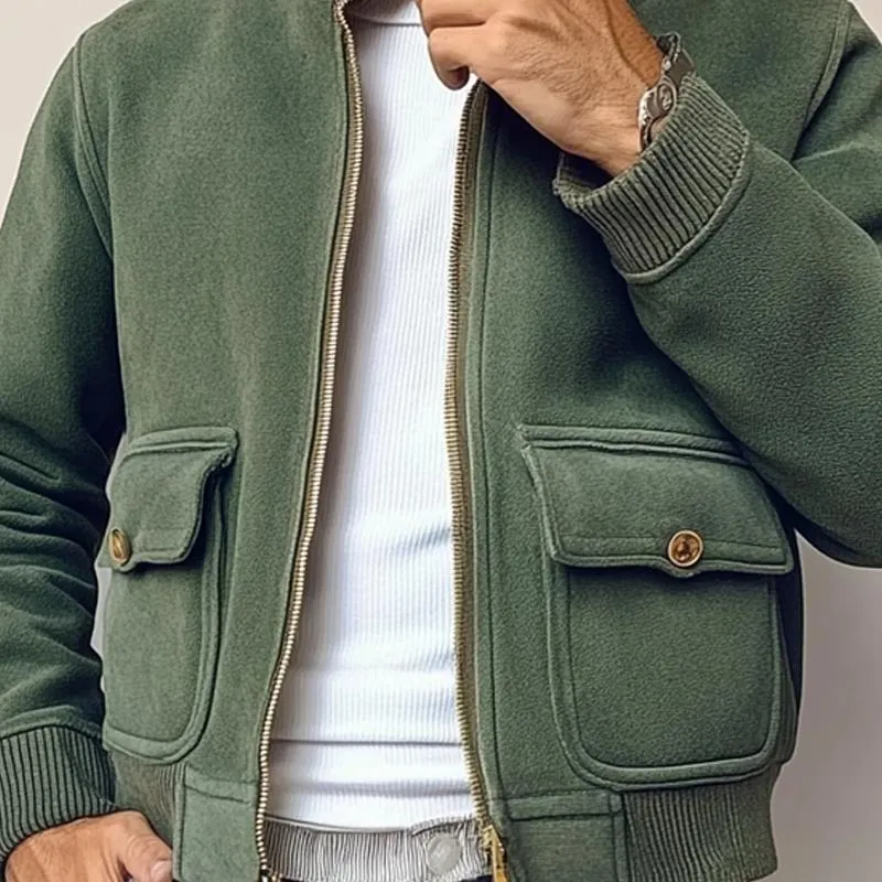 Men's Solid Color Stand Collar Pockets Zipper Casual Jacket 20989159Z sold by Manly product image thumbnail 3