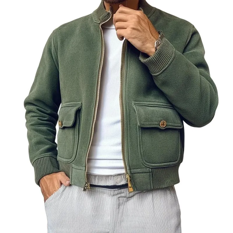 Men's Solid Color Stand Collar Pockets Zipper Casual Jacket 20989159Z sold by Manly