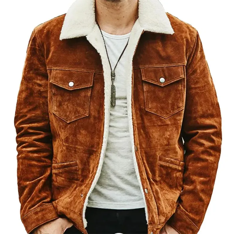 Men's Vintage Suede Stand Collar Polar Fleece Jacket 65872038X sold by Manly