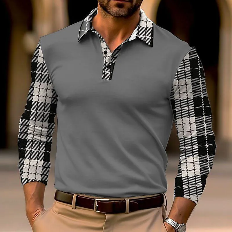 Men's Plaid Stitching Long Sleeve POLO Shirt 28226999X sold by Manly product image thumbnail 4