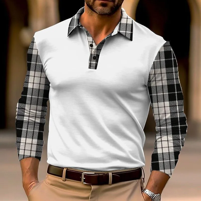 Men's Plaid Stitching Long Sleeve POLO Shirt 28226999X sold by Manly product image thumbnail 5