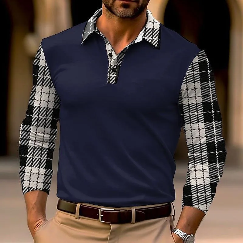 Men's Plaid Stitching Long Sleeve POLO Shirt 28226999X sold by Manly product image thumbnail 2