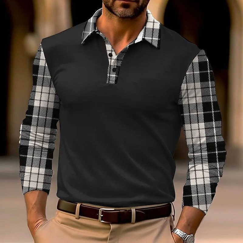 Men's Plaid Stitching Long Sleeve POLO Shirt 28226999X sold by Manly product image thumbnail 3