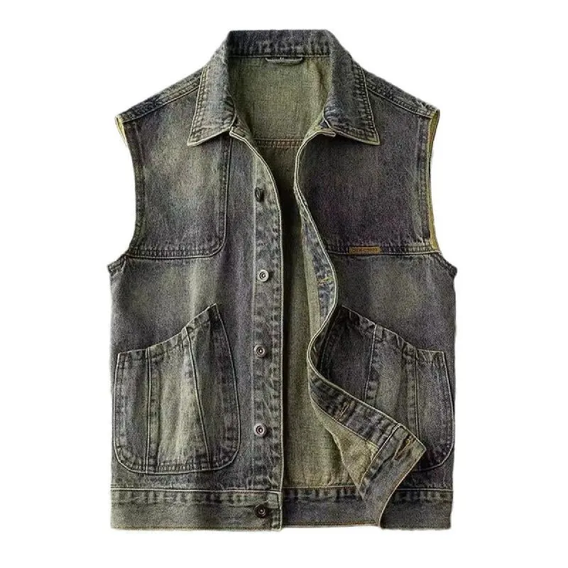 Men's Vintage Washed Motorcycle Lapel Denim Vest 03850905X sold by Manly