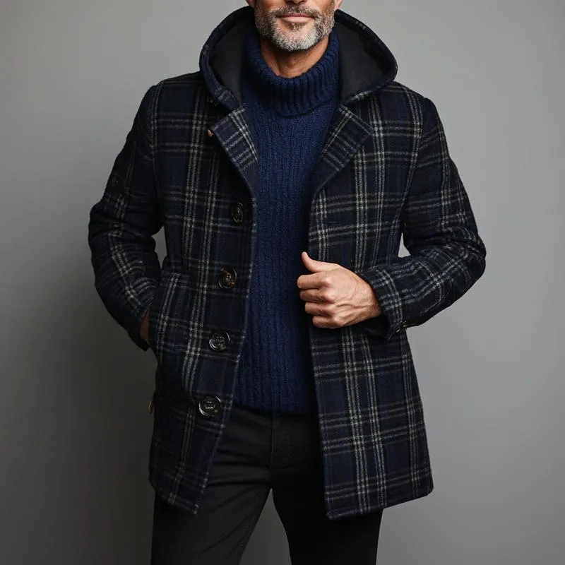 Men's Vintage Woolen Check Print Hooded Coat 00997806Y sold by Manly product image thumbnail 4