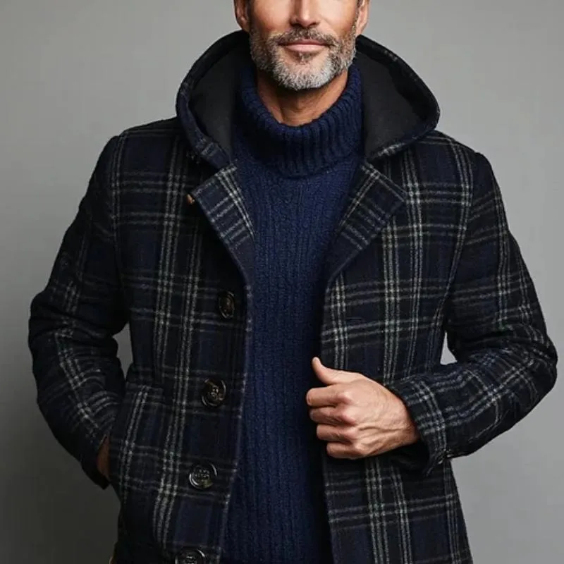 Men's Vintage Woolen Check Print Hooded Coat 00997806Y sold by Manly product image thumbnail 2