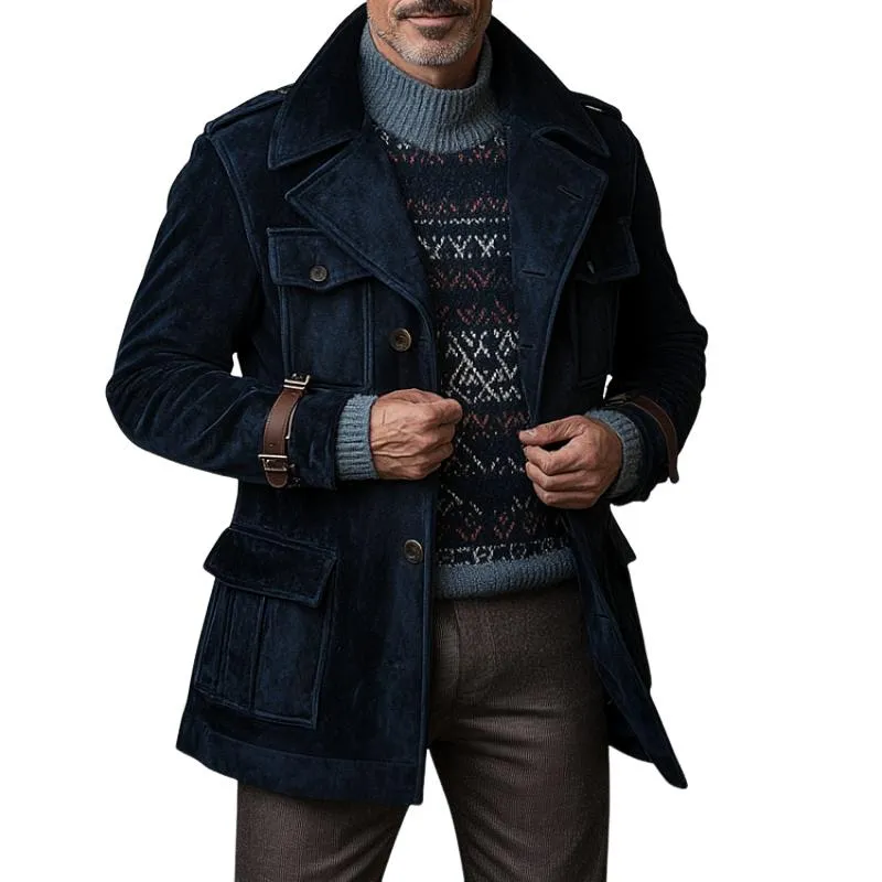 Men's Vintage Solid Suede Multi Pocket Lapel Jacket Coat 71069357Y sold by Manly