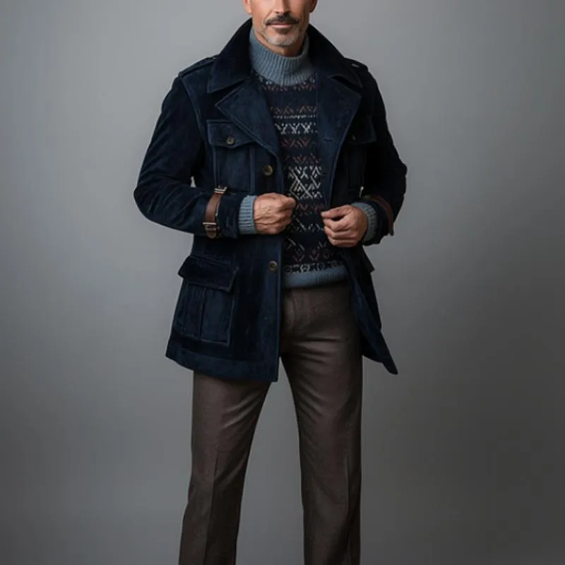 Men's Vintage Solid Suede Multi Pocket Lapel Jacket Coat 71069357Y sold by Manly product image thumbnail 2