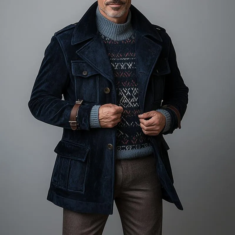 Men's Vintage Solid Suede Multi Pocket Lapel Jacket Coat 71069357Y sold by Manly product image thumbnail 3