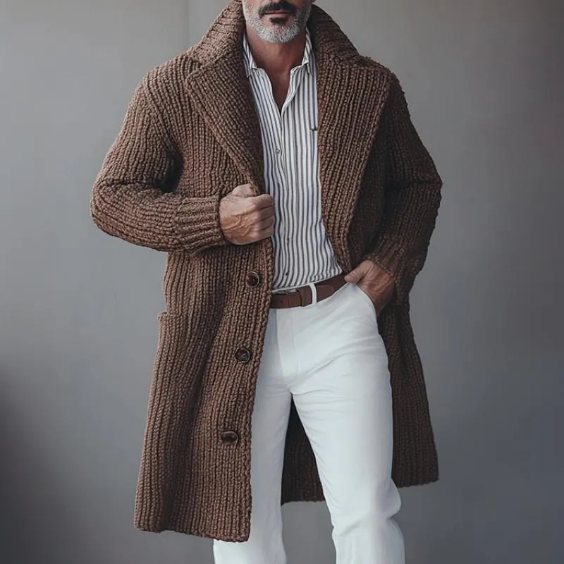 Men's Vintage Solid Color Lapel Single Breasted Mid-Length Knit Cardigan 90391917Y sold by Manly product image thumbnail 3