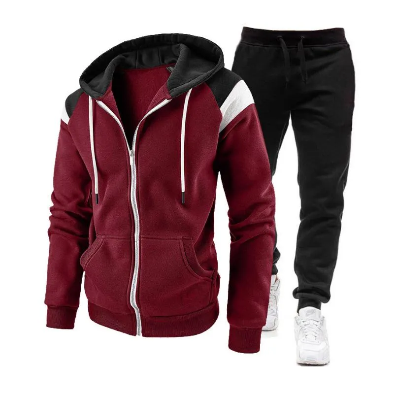 Men's Casual Colorblock Hooded Zipper Jacket Sports Sweatpants Set 01688970M sold by Manly