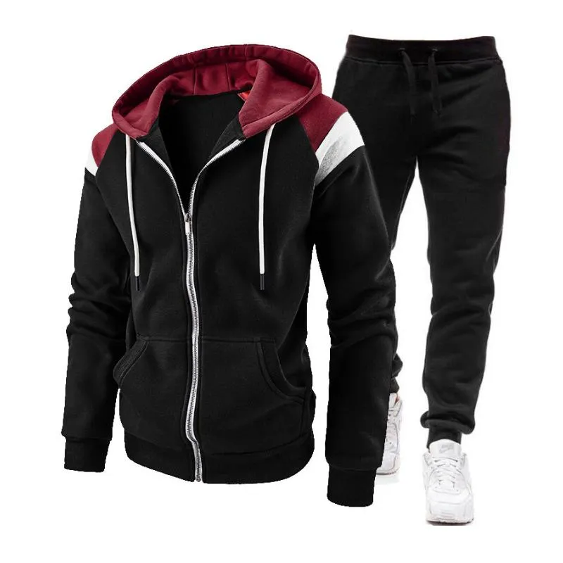 Men's Casual Colorblock Hooded Zipper Jacket Sports Sweatpants Set 01688970M sold by Manly product image thumbnail 3