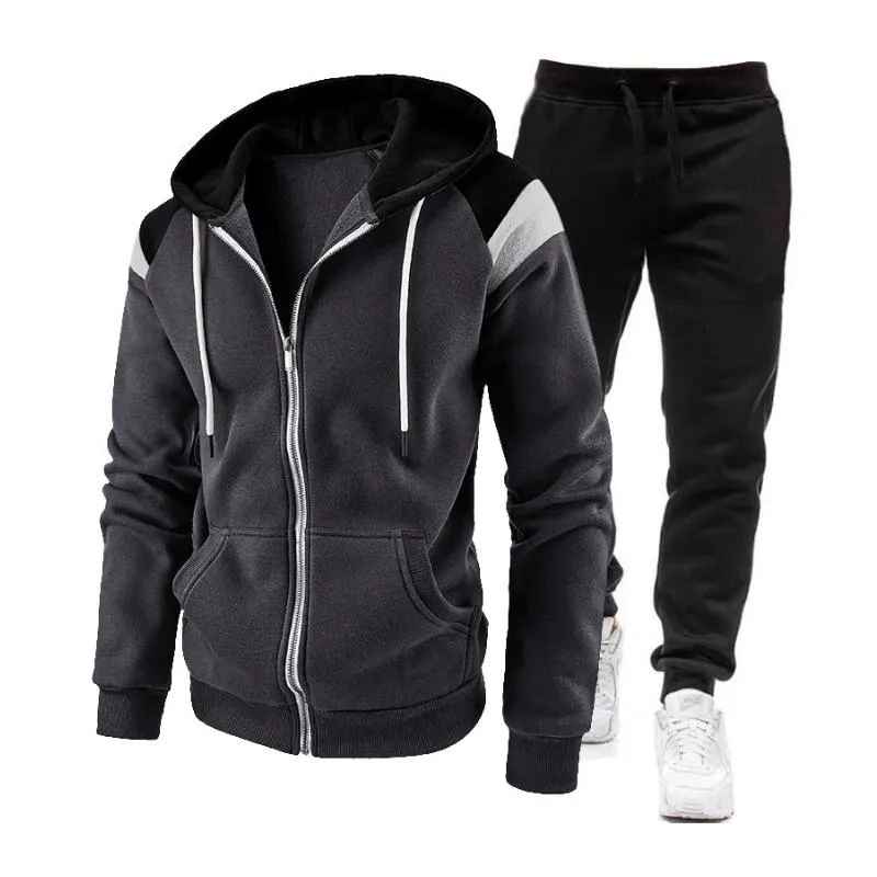 Men's Casual Colorblock Hooded Zipper Jacket Sports Sweatpants Set 01688970M sold by Manly product image thumbnail 2