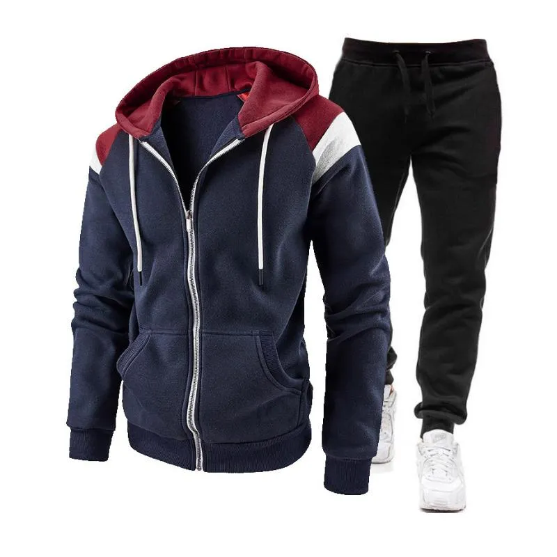 Men's Casual Colorblock Hooded Zipper Jacket Sports Sweatpants Set 01688970M sold by Manly product image thumbnail 4