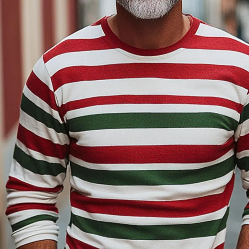 Men's Retro Casual Christmas Stripe Printed Round Neck Long Sleeve T-Shirt 97463573TO sold by Manly product image thumbnail 3