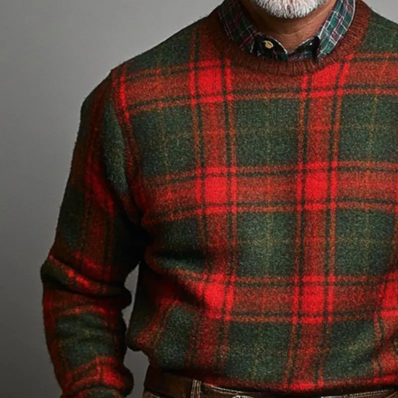 Men's Retro Casual Red and Green Plaid Christmas Round Neck Tweed Sweatshirt 55155639TO sold by Manly product image thumbnail 3