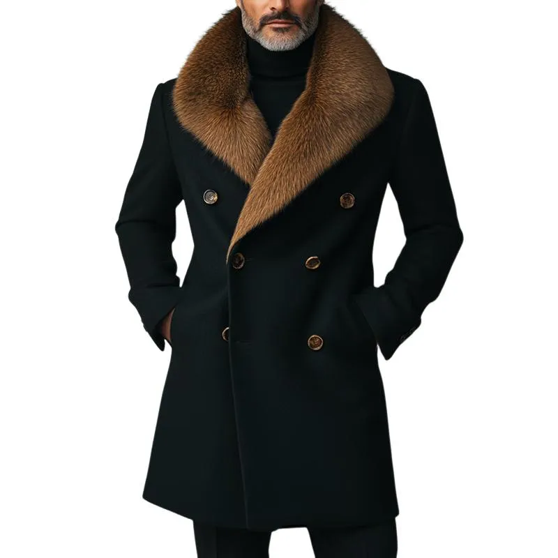 Men's Retro Casual Fur Collar Spliced Tweed Coat 88481431TO sold by Manly