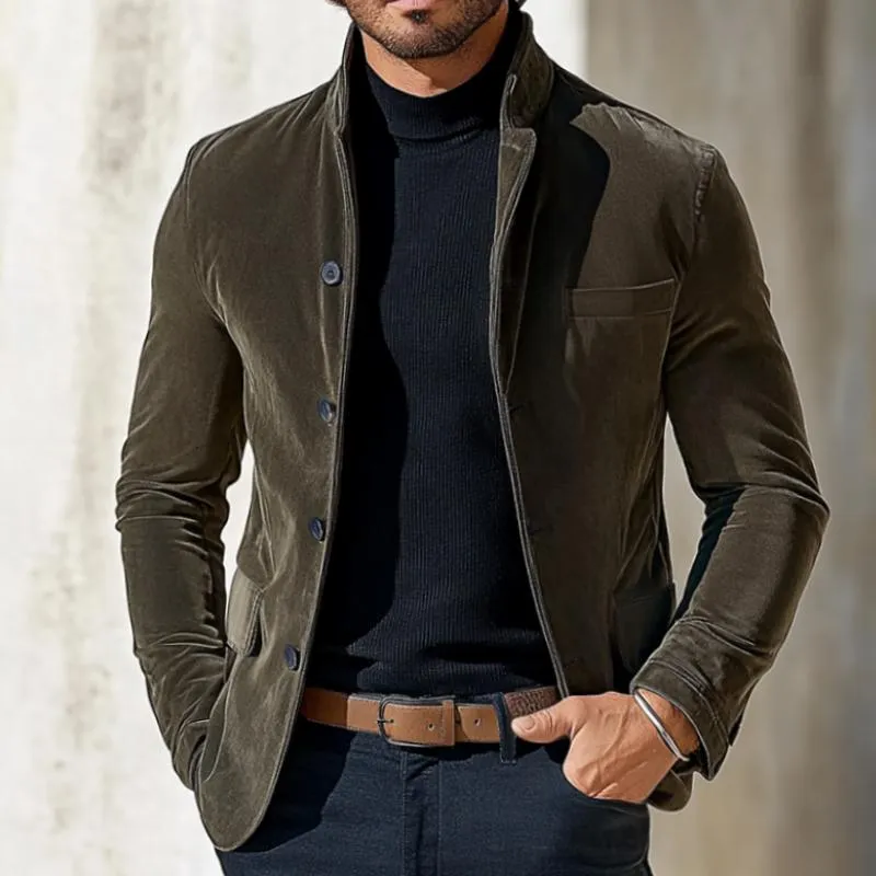 Men's Vintage Casual Pocket Solid Color Stand Collar Jacket 92068797TO sold by Manly product image thumbnail 2