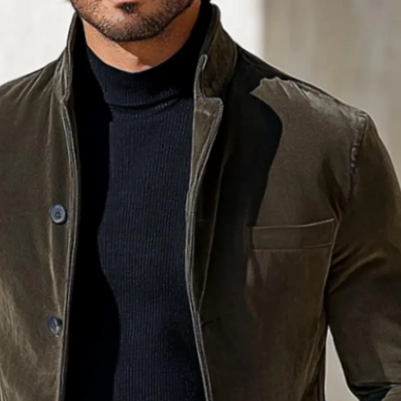 Men's Vintage Casual Pocket Solid Color Stand Collar Jacket 92068797TO sold by Manly product image thumbnail 3