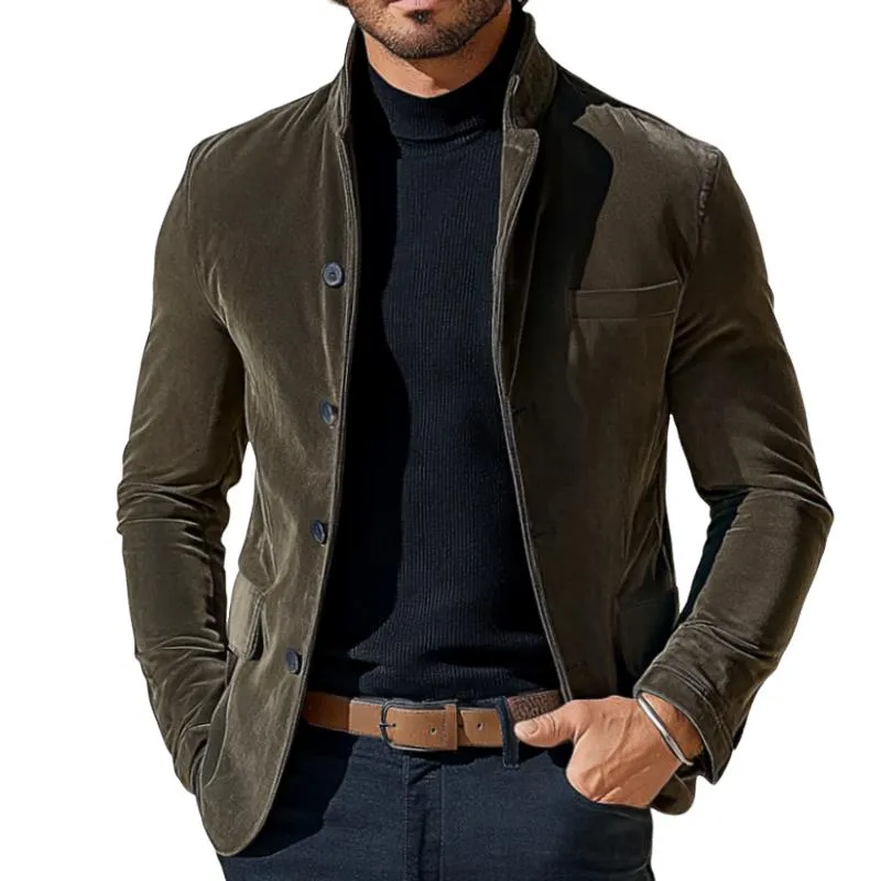 Men's Vintage Casual Pocket Solid Color Stand Collar Jacket 92068797TO sold by Manly