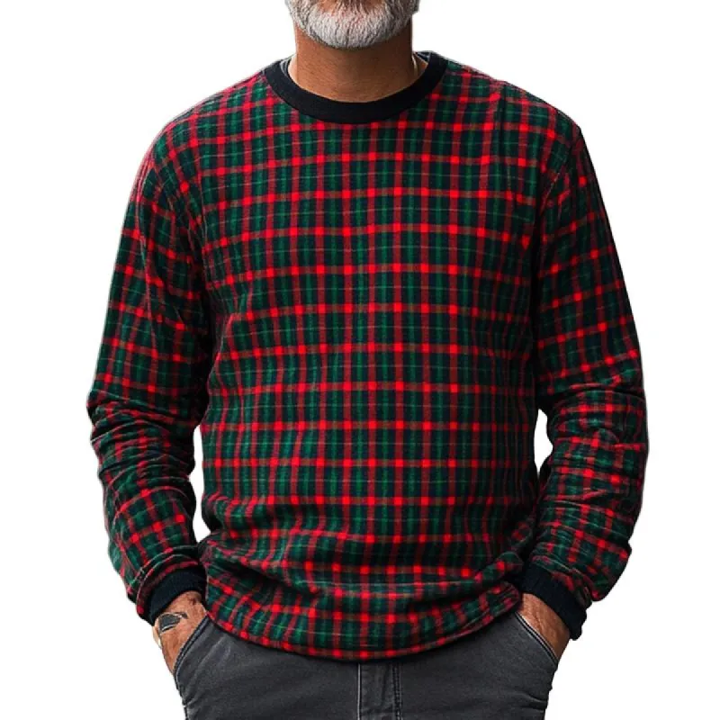 Men's Retro Casual Red and Green Plaid Christmas Crewneck Sweatshirt 97110529TO sold by Manly