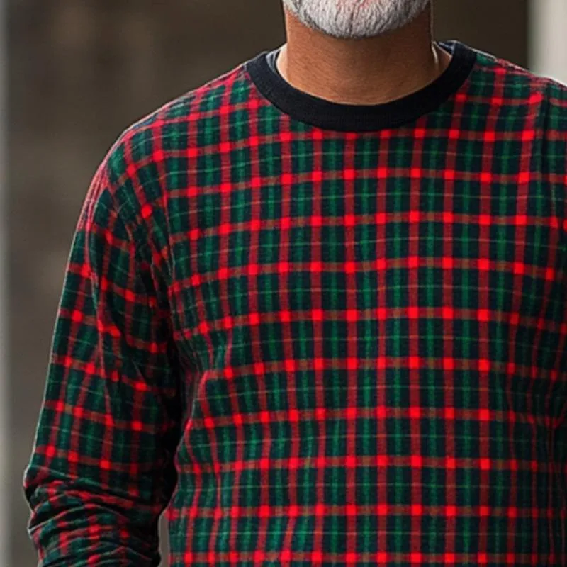 Men's Retro Casual Red and Green Plaid Christmas Crewneck Sweatshirt 97110529TO sold by Manly product image thumbnail 3
