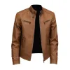 Men's Vintage Stand Collar Zipper Slim Fit Motorcycle Leather Jacket 29536672M sold by Manly