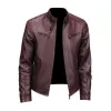 Men's Vintage Stand Collar Zipper Slim Fit Motorcycle Leather Jacket 29536672M sold by Manly