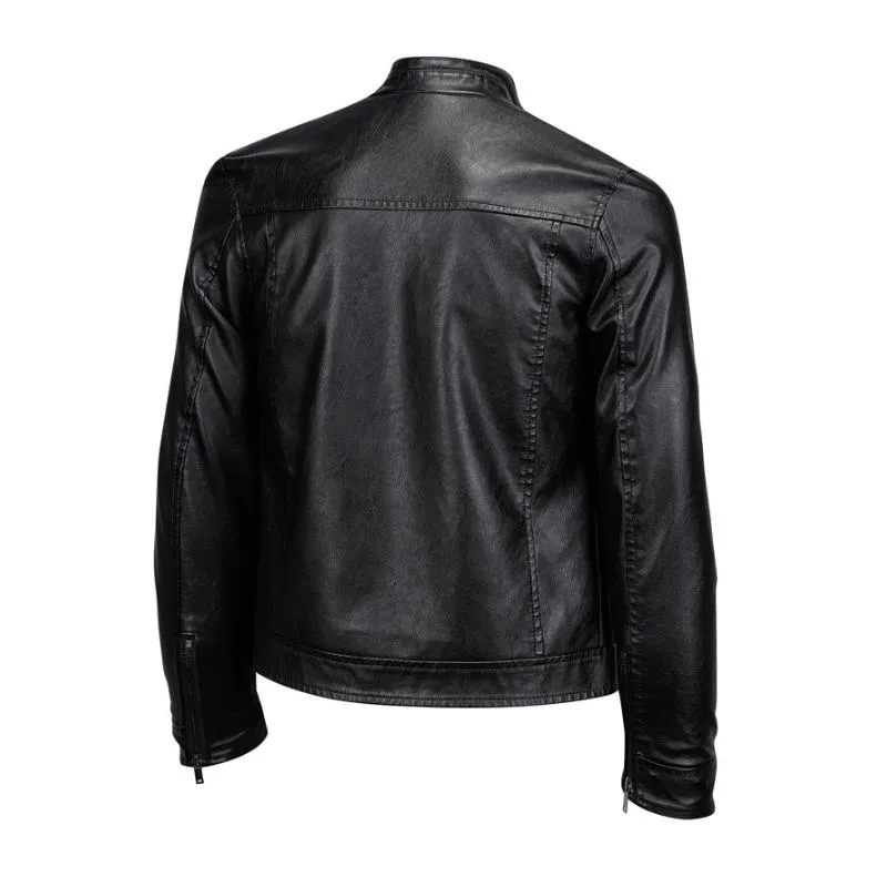 Men's Vintage Stand Collar Zipper Slim Fit Motorcycle Leather Jacket 29536672M sold by Manly product image thumbnail 5